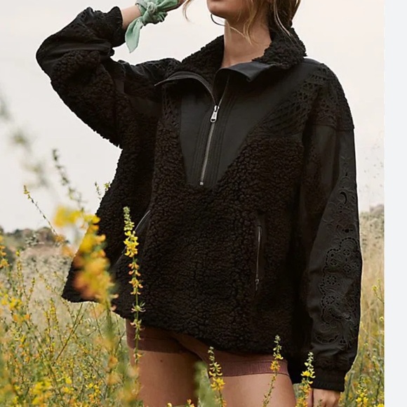 Free people movement Sz XS pullover Black Fleece Quarter-Zip Boho Cozy Western - Picture 1 of 10